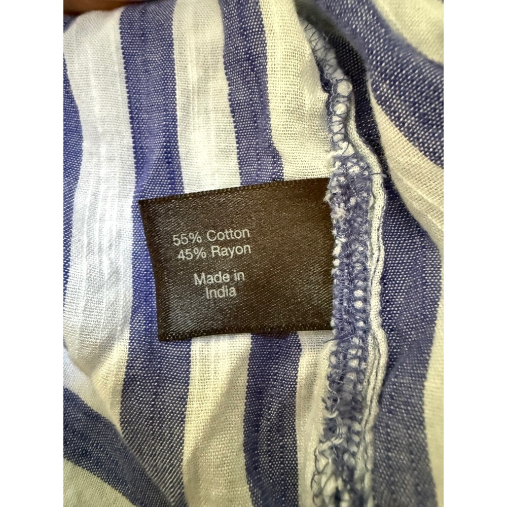 Lane Bryant Women 14 Blue White Striped Button Down Tie Front Short Sleeve Shirt - Picture 7 of 8